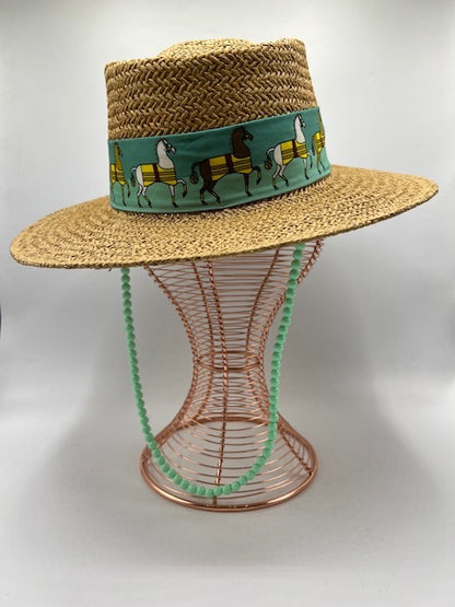 Summer paper straw hats with green chain