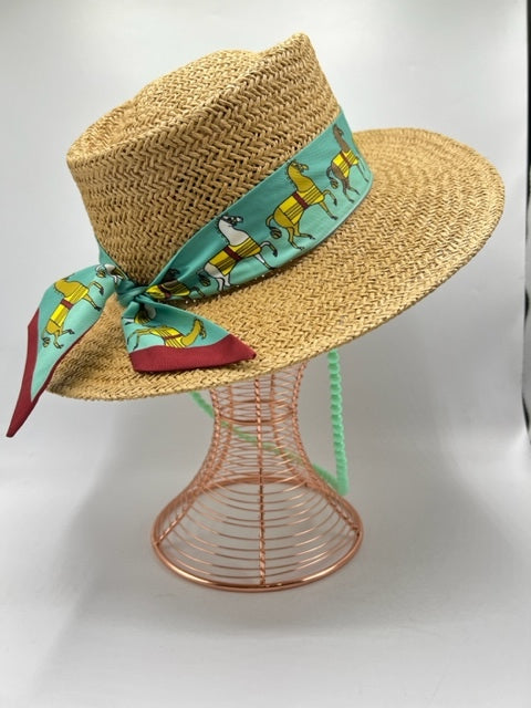 Summer paper straw hats with green chain