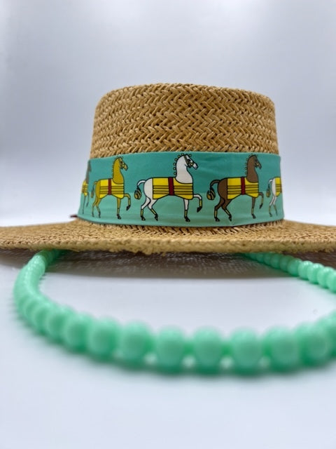 Summer paper straw hats with green chain