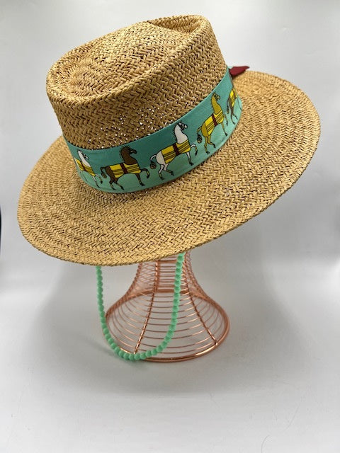 Summer paper straw hats with green chain