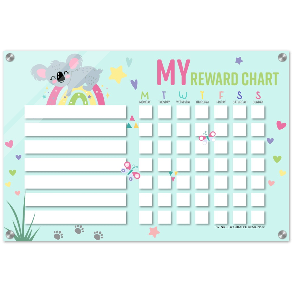 Sweet Koala Acrylic Reward Chart, Personalized Chore Chart, Acrylic Chore Chart, Kids Responsibility Chat, Dry Erase Chore Chart