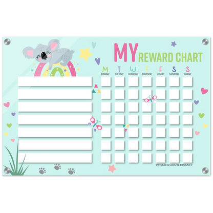 Sweet Koala Acrylic Reward Chart, Personalized Chore Chart, Acrylic Chore Chart, Kids Responsibility Chat, Dry Erase Chore Chart