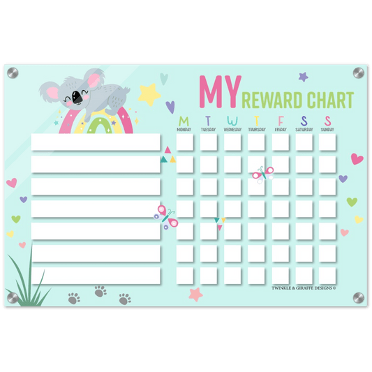 Sweet Koala Acrylic Reward Chart, Personalized Chore Chart, Acrylic Chore Chart, Kids Responsibility Chat, Dry Erase Chore Chart