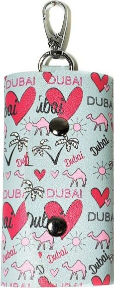 Trendy key holder/ key ring,  Dubai Icon Love design.  Neatly holds up to 5 keys securely inside super smooth touch PU fabric pouch.