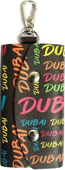 Trendy key holder/ key ring,  Funky Dubai Neon design.  Neatly holds up to 5 keys securely inside super smooth touch PU fabric pouch. Size: 10.5cm