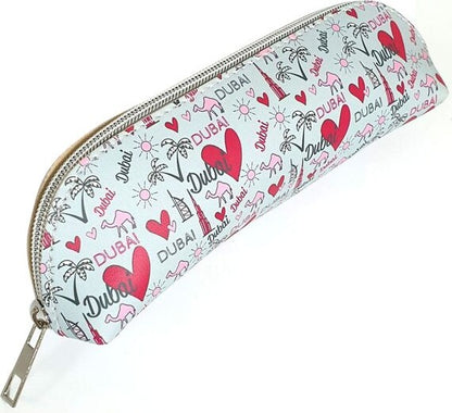 Trendy pencil case/ make up/ toiletries bag. Dubai Icon Love design. Super smooth tough PU fabric, water resistant. Size: 7cm