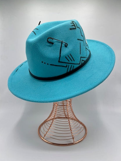 Turquoise fedora hand drawn