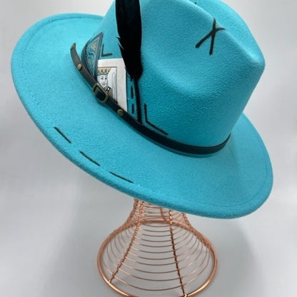 Turquoise fedora hand drawn