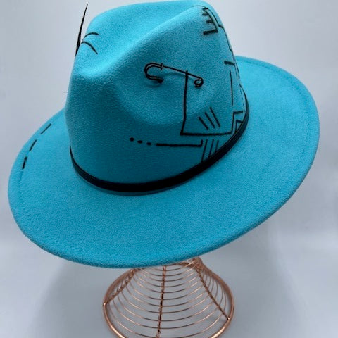 Turquoise fedora hand drawn