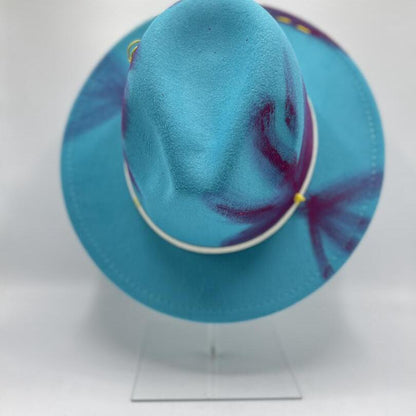 Turquoise fedora with fuchsia drawing