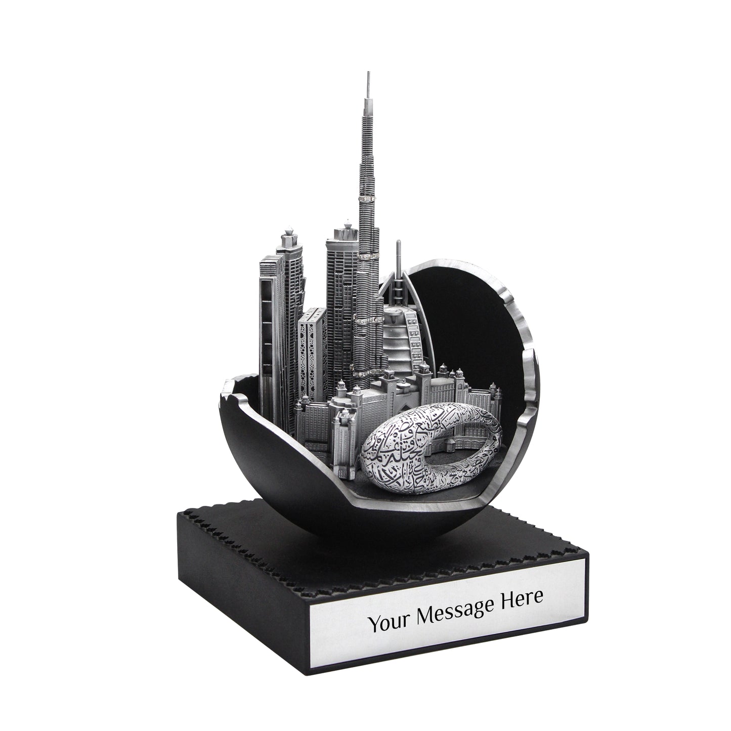 Dubai Skyline Souvenir with Iconic Landmarks with UAE Map Outline  – Customizable Message Plate