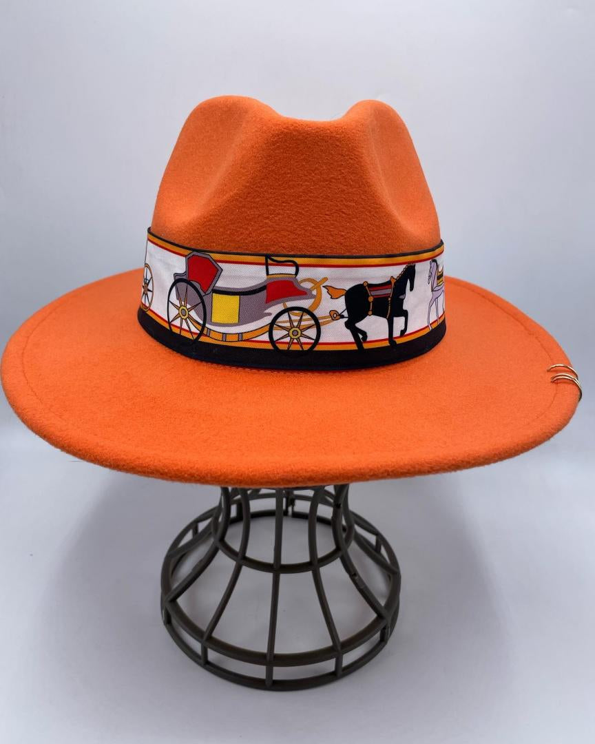 Unique orange designed fedora hat