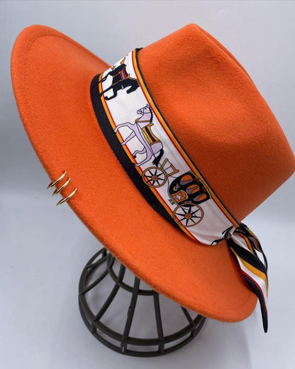 Unique orange designed fedora hat