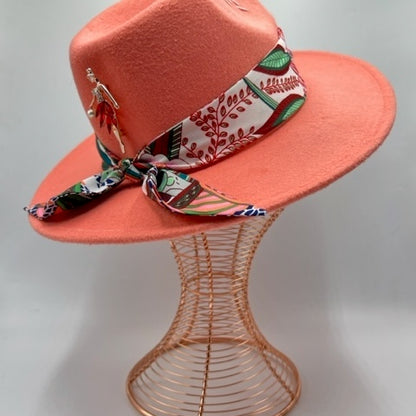 Unique salmon fedora with balerina accessory