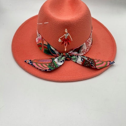 Unique salmon fedora with balerina accessory