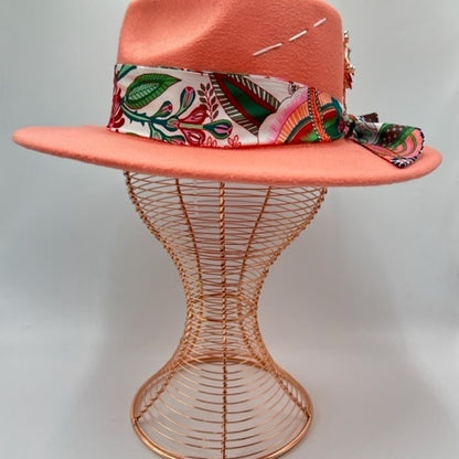 Unique salmon fedora with balerina accessory