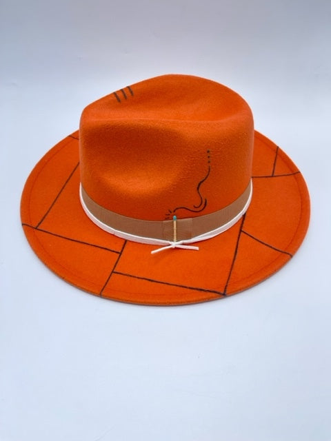 Unisex orange hand drawn fedora