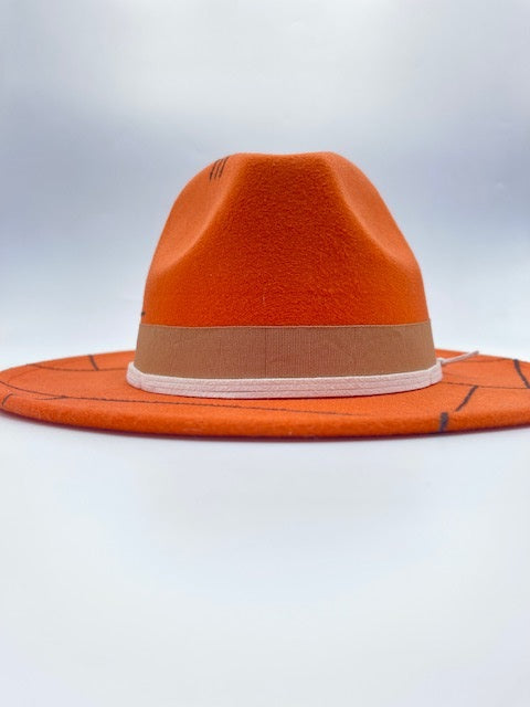 Unisex orange hand drawn fedora