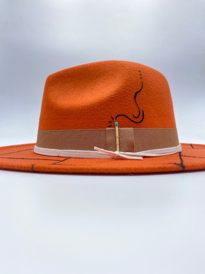 Unisex orange hand drawn fedora