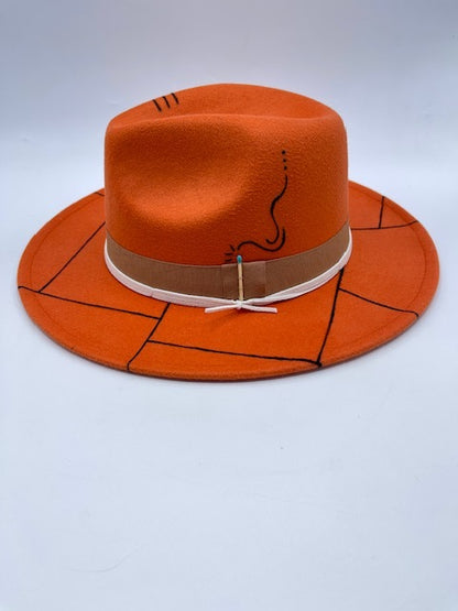 Unisex orange hand drawn fedora