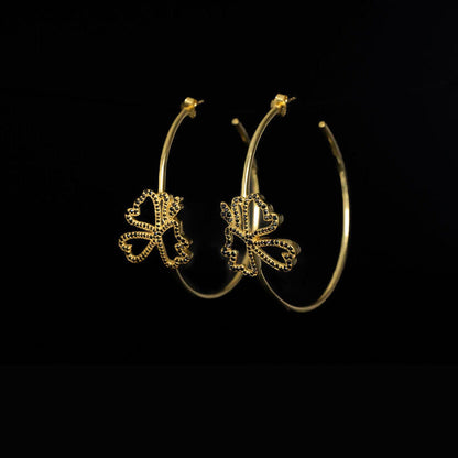 BUTTERFLY HOOPS IN BLACK CUBIC ZIRCONIA GOLD PLATED STERLING SILVER