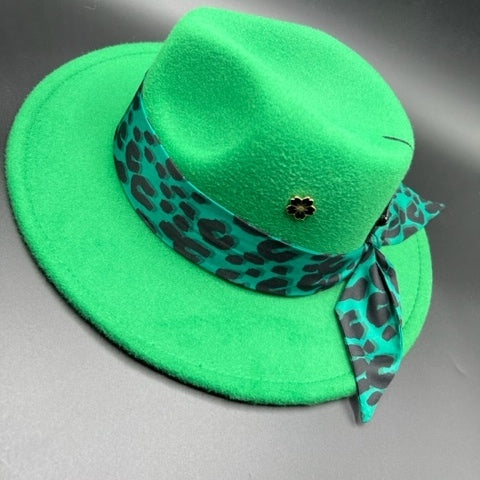 Vibrant green fedora with black details