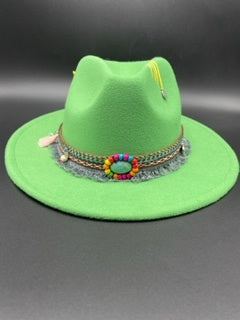 Vibrant green fedora with plane accessory