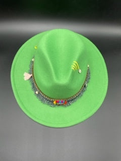 Vibrant green fedora with plane accessory