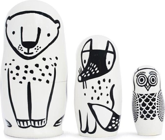 Wee Gallery Set of 3 Nesting Dolls - Forest Friends - Lion, Fox, Owl