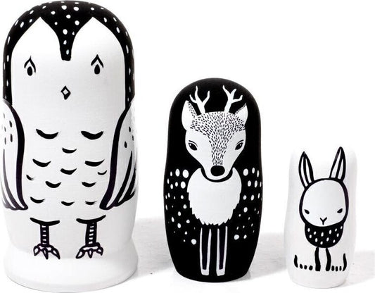 Wee Gallery Set of 3 Nesting Dolls - Woodland Creatures - Owl, Deer, Bunny