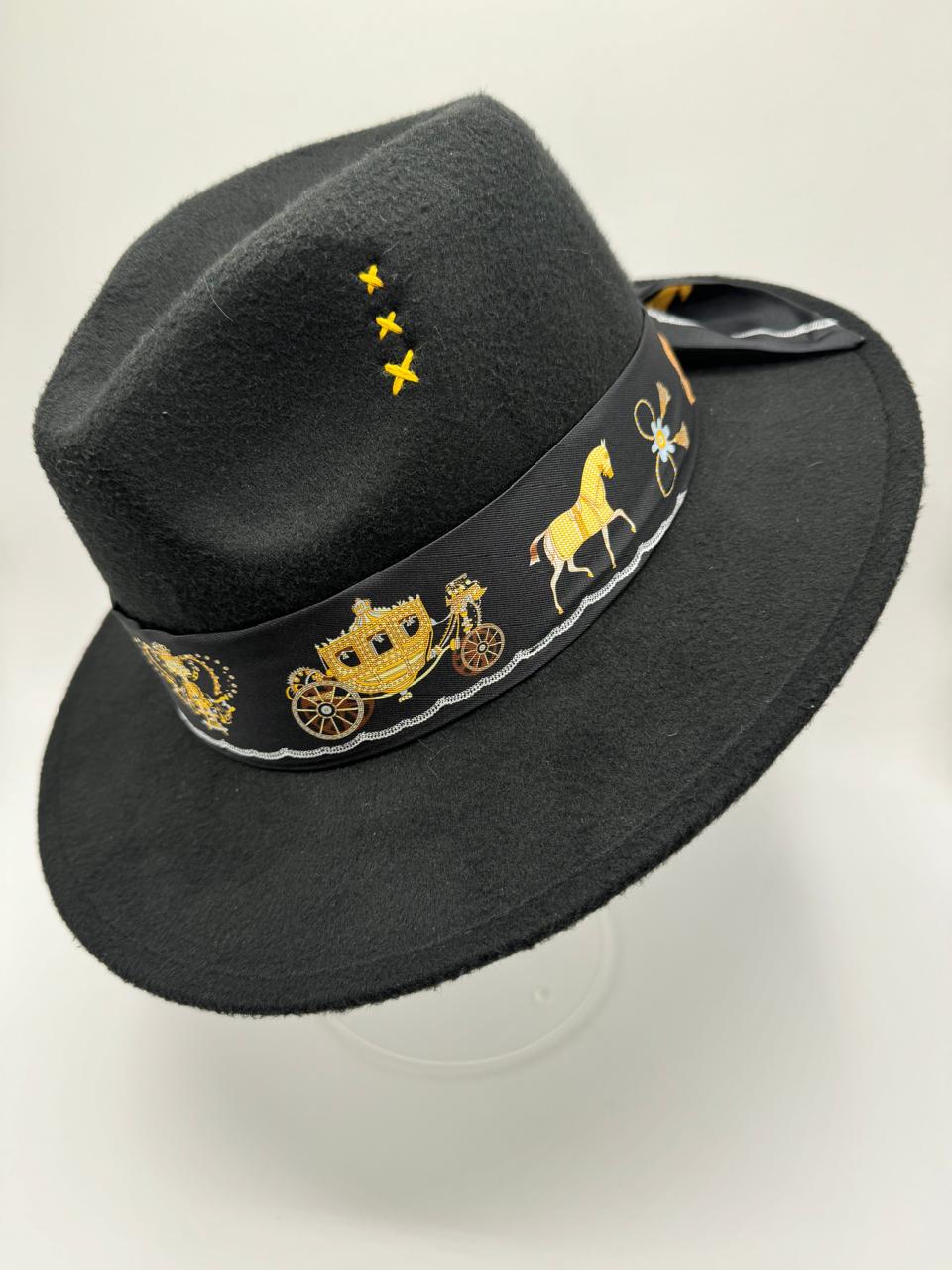 Black fedora with carriage scarf