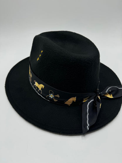 Black fedora with carriage scarf