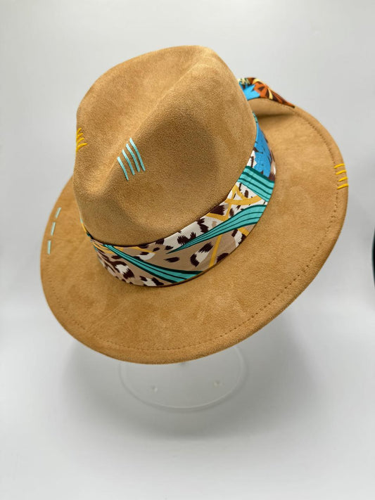 Suede fedora with turquoise details