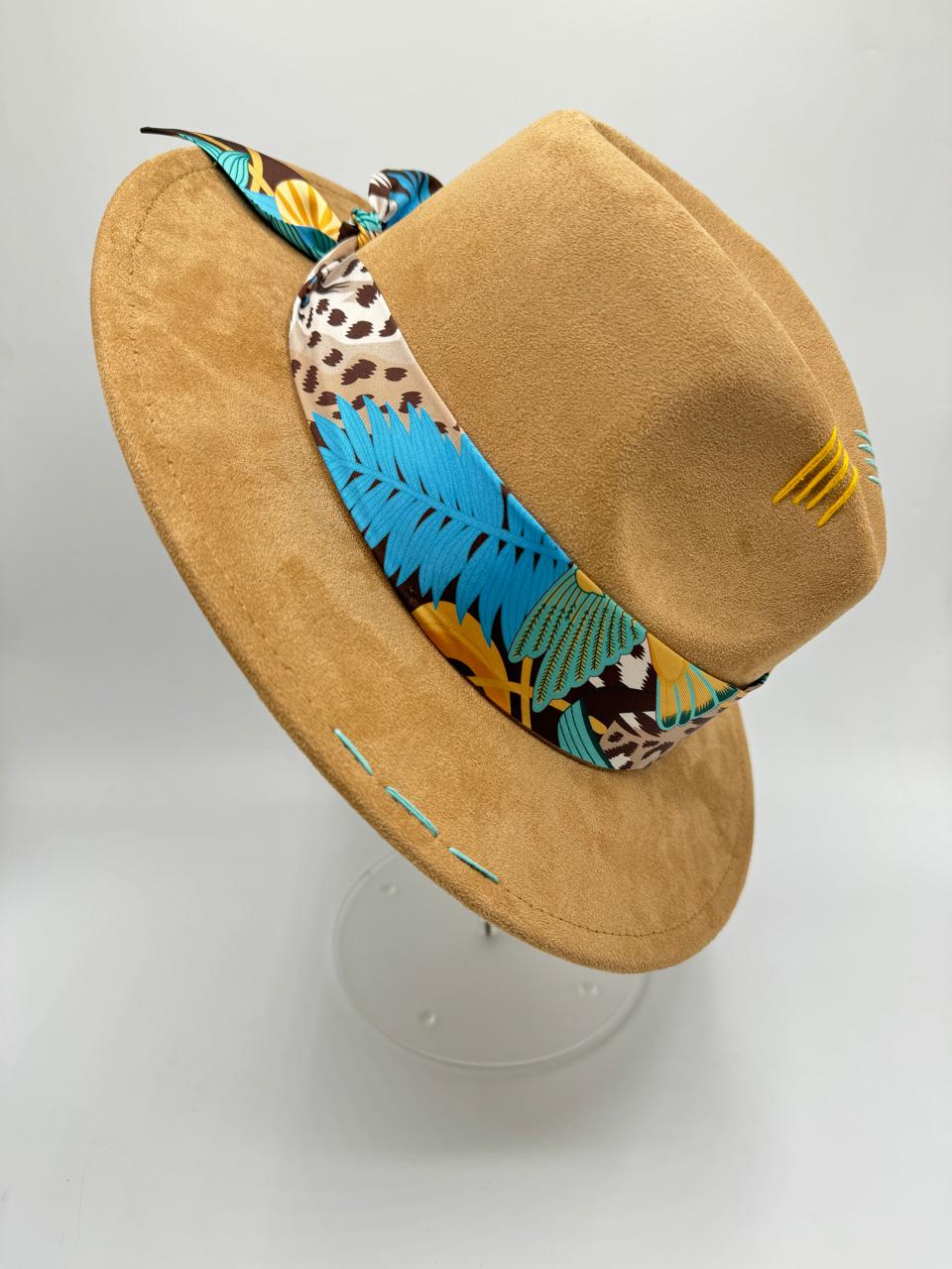 Suede fedora with turquoise details