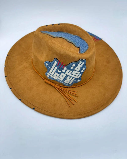 Suede wide brim fedora with jeans design