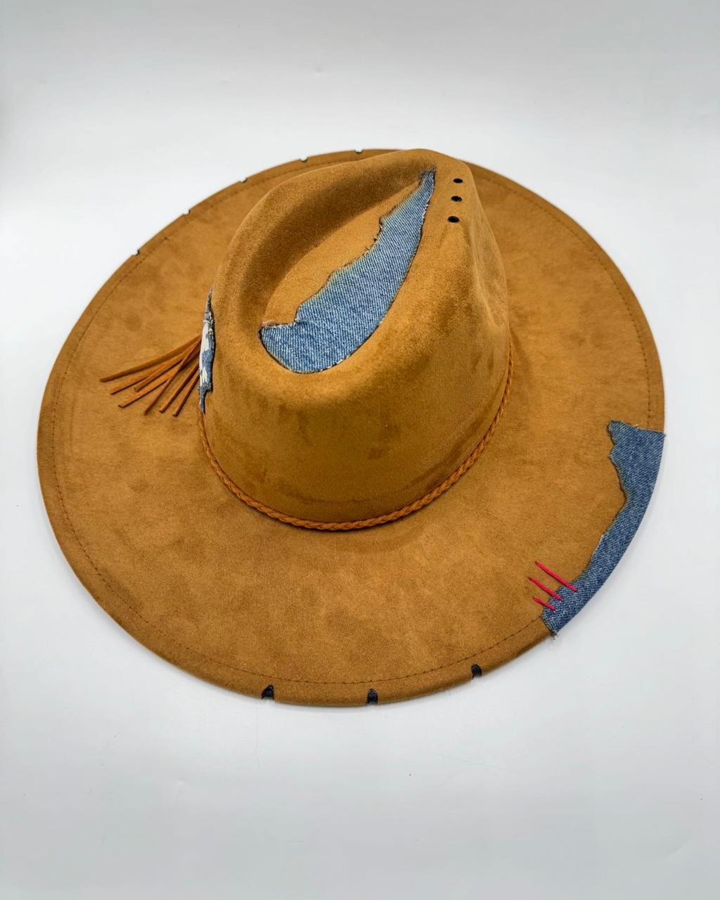 Suede wide brim fedora with jeans design