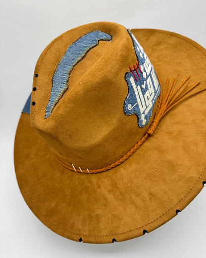 Suede wide brim fedora with jeans design