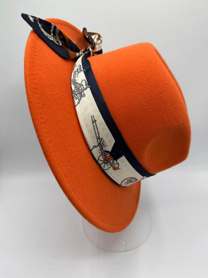 Orange fedora with navy blue details