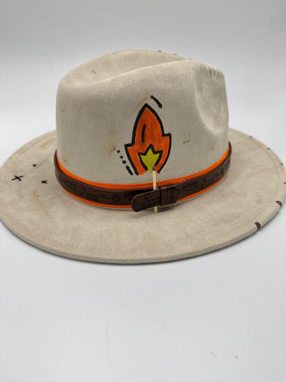 Suede fedora with deconstructed card