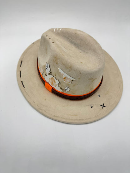 Suede fedora with deconstructed card