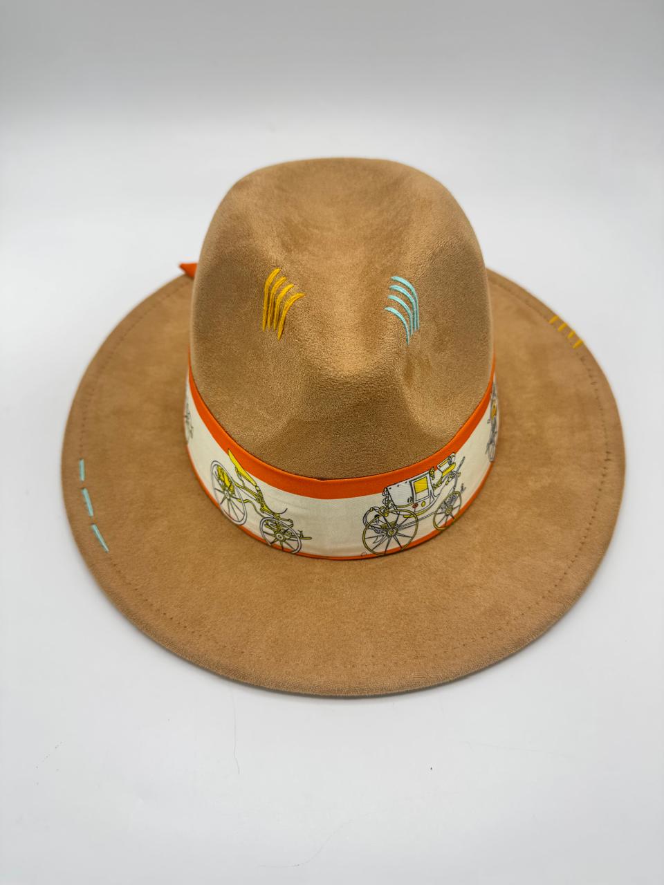 Suede fedora with orange and beige details