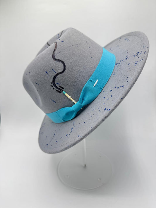 Grey fedora with turqouise details