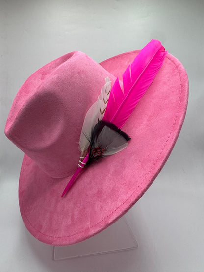 Fuchsia wide brim suede fedora