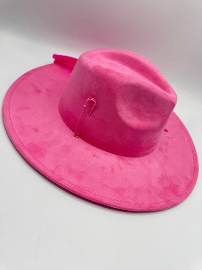 Fuchsia wide brim suede fedora