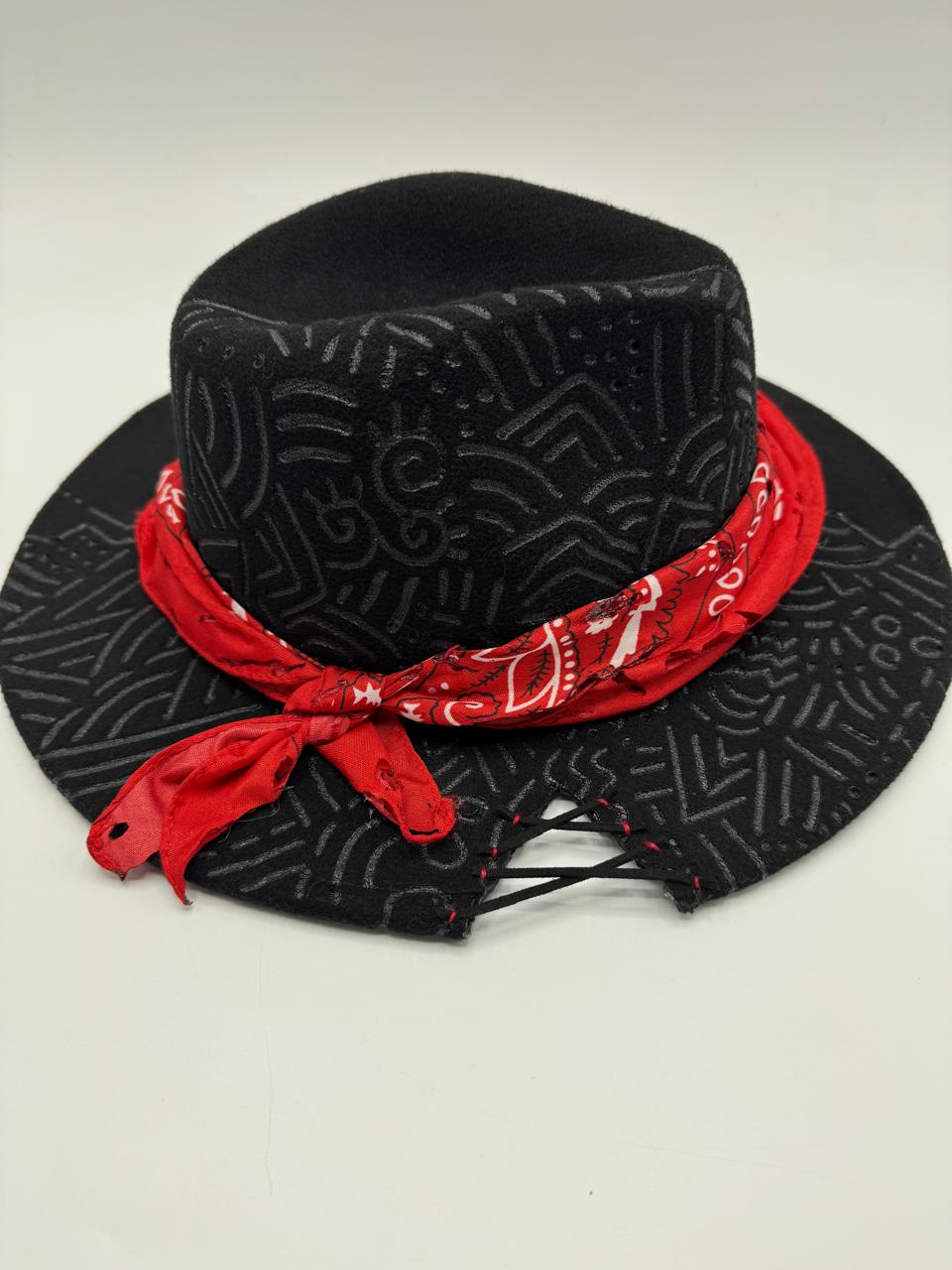 Hand crafted fedora with red bandana accessory