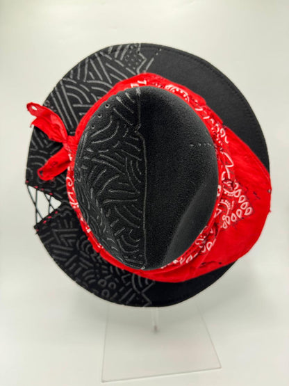 Hand crafted fedora with red bandana accessory