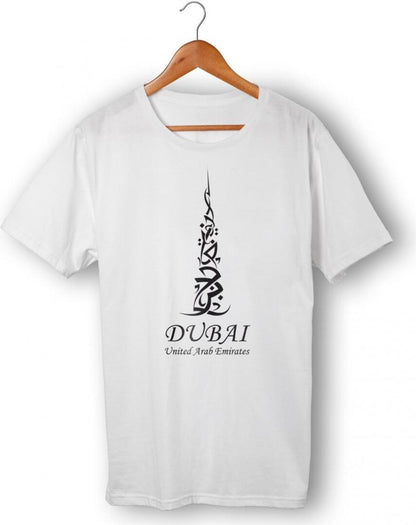 White combed cotton T-Shirt with Calligraphy Burj Khalifa  Design - Adult Extra Small