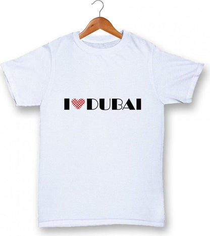 White combed cotton T-Shirt with I Heart Dubai Cute  Design