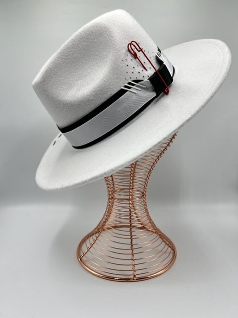 White fedora with red details