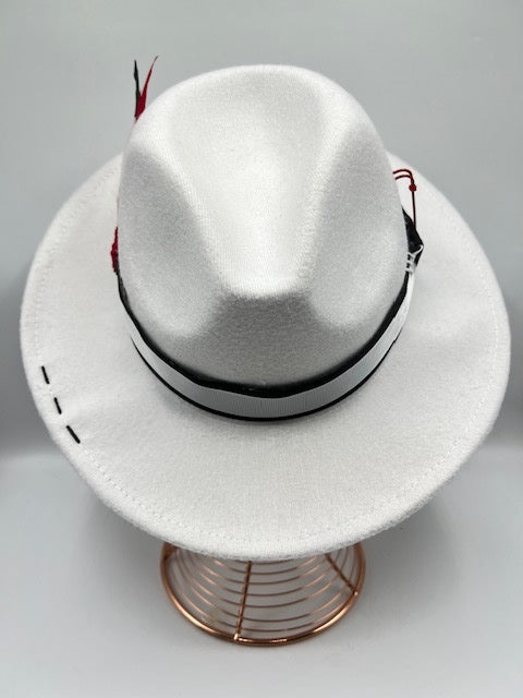 White fedora with red details